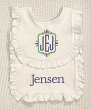 Load image into Gallery viewer, Bib & Burp Set - Cotton Knit Ruffle Trim