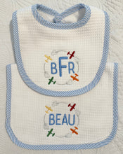 Load image into Gallery viewer, Bib & Burp Set - Seersucker Trim