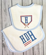 Load image into Gallery viewer, Bib & Burp Set - Seersucker Trim