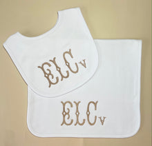 Load image into Gallery viewer, Bib & Burp Set - Cotton Knit Plain Trim