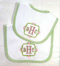 Load image into Gallery viewer, Bib & Burp Set - Seersucker Trim
