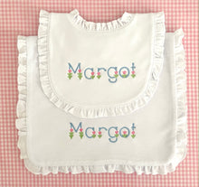 Load image into Gallery viewer, Bib & Burp Set - Cotton Knit Ruffle Trim