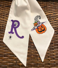 Load image into Gallery viewer, Wreath Sash - Checkered Witches Hat Jack-O-Lantern