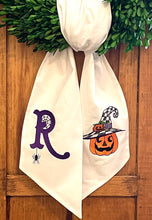 Load image into Gallery viewer, Wreath Sash - Checkered Witches Hat Jack-O-Lantern