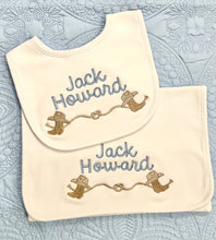 Load image into Gallery viewer, Bib & Burp Set - Cotton Knit Plain Trim