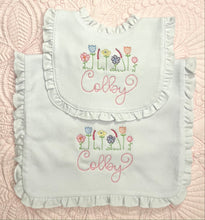 Load image into Gallery viewer, Bib & Burp Set - Cotton Knit Ruffle Trim