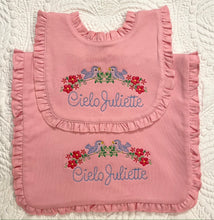 Load image into Gallery viewer, Bib & Burp Set - Cotton Knit Ruffle Trim