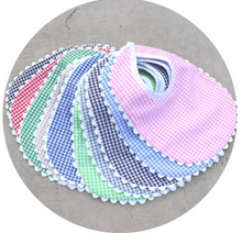 Load image into Gallery viewer, Gingham Bib &amp; Burp Cloth Set with RicRac Trim
