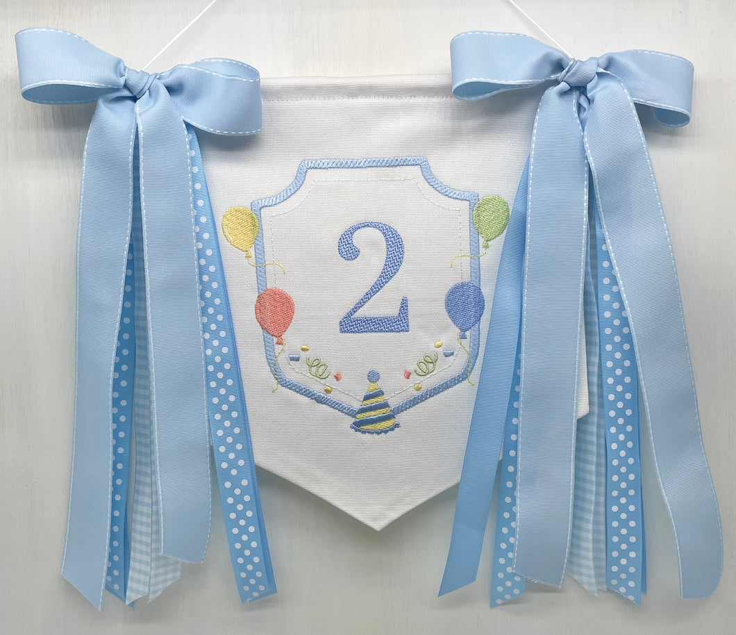 Child's Birthday Banner - Balloons & Party Hat
