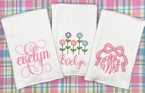 Burp Cloth Set - Flower Line & Bow Monogram