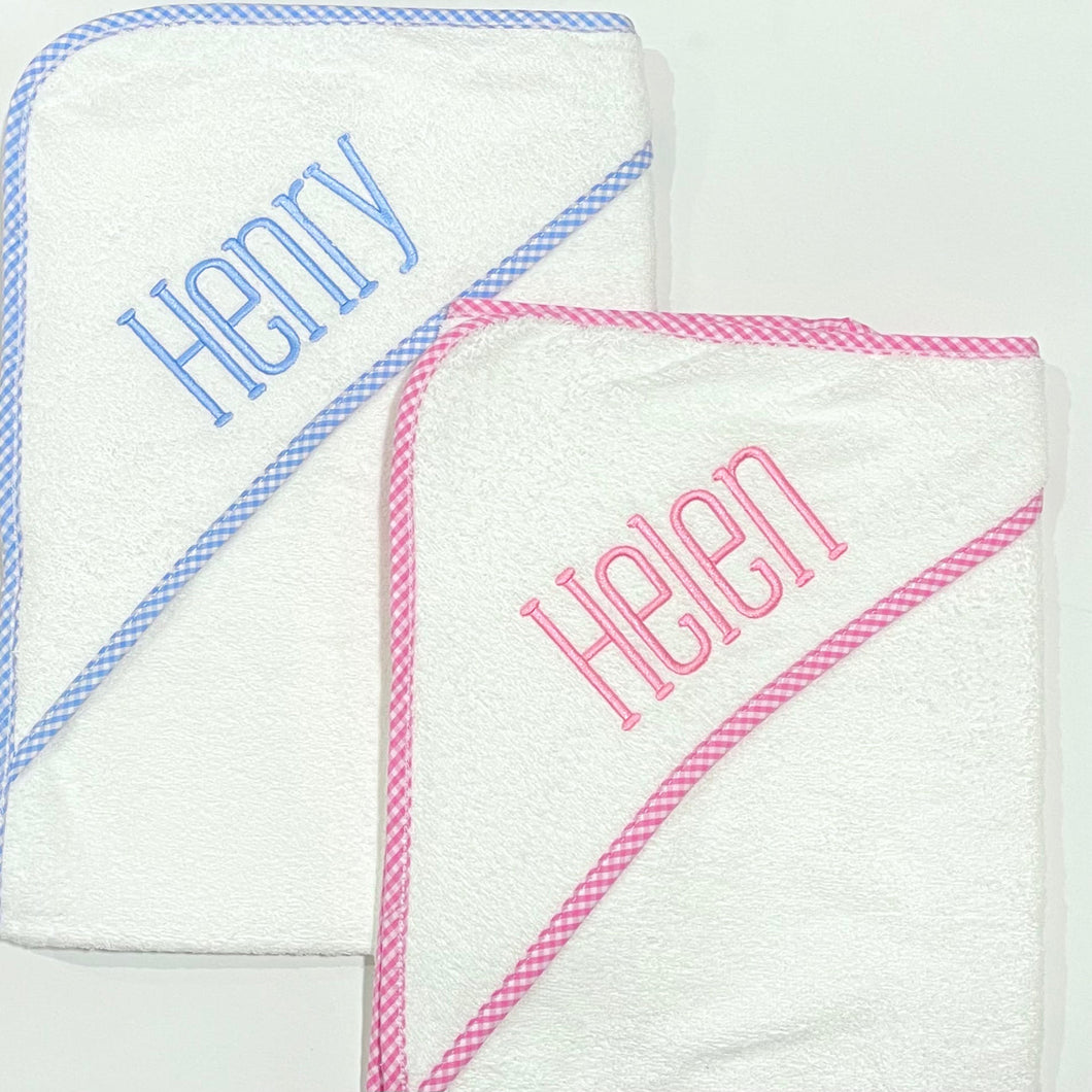 Hooded Towel with Gingham Trim
