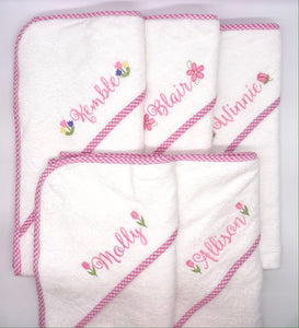 Hooded Towel with Gingham Trim