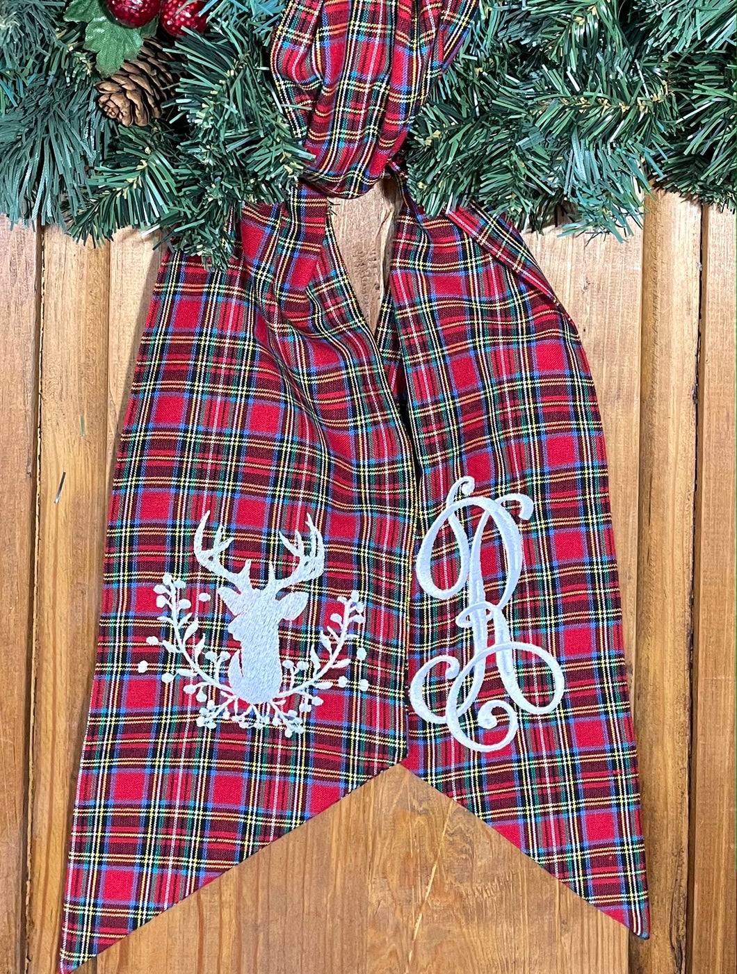 Wreath Sash - Red Plaid  (various designs)