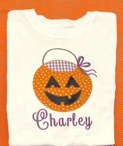 Halloween Tee Shirt - Jack-o-Lantern Bucket With Bow